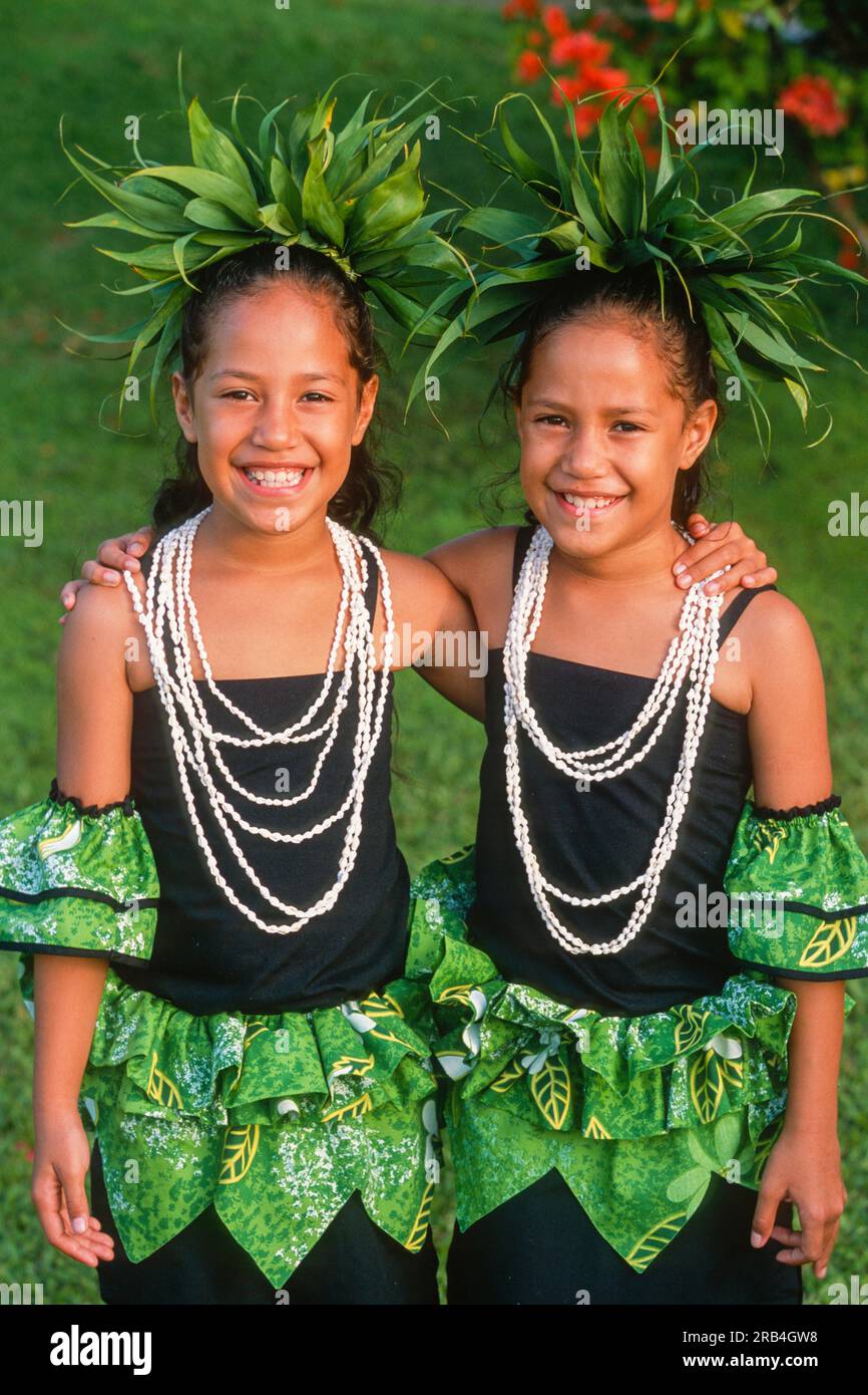 Two Young Samoan Girls in Traditional Costume, Upolu Island, Samoa ...