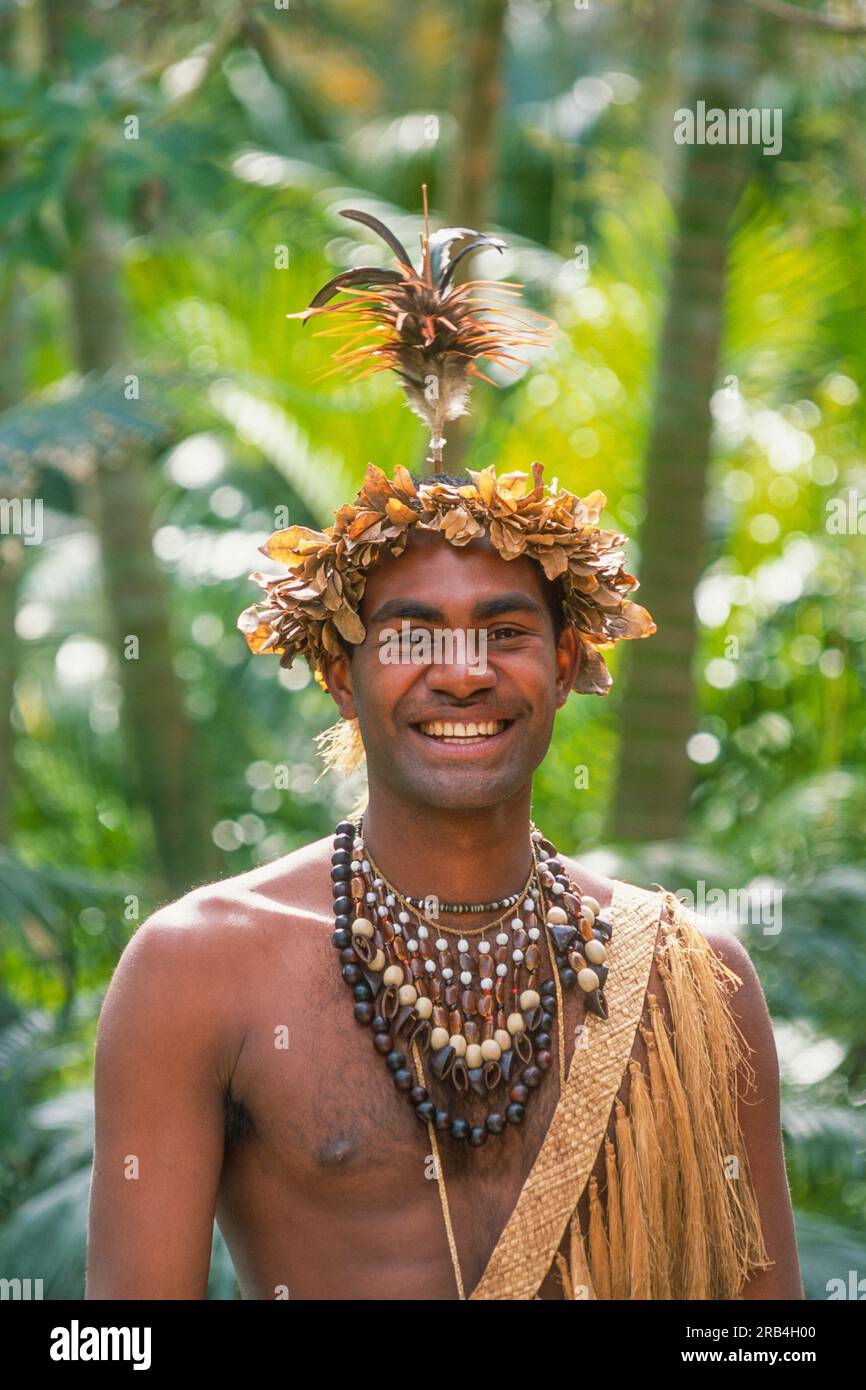 Man in National Costume, Tanna Island, Vanuatu, Melanesia Stock Photo