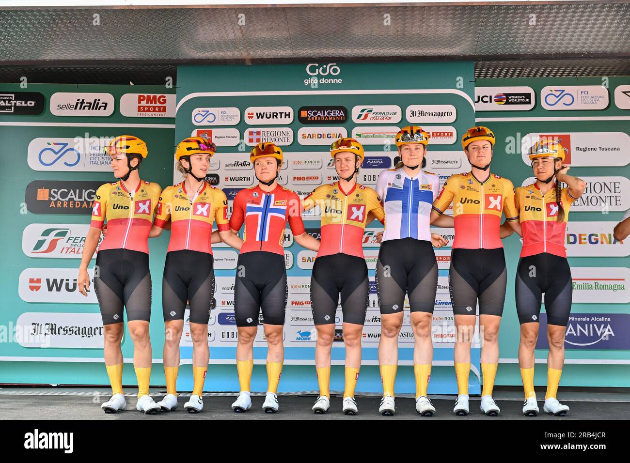 Alassio, Italy. 07th July, 2023. team Uno-X Pro Cycling Team (NOR) during Giro d'Italia Women - Stage 7 - Albenga-Alassio, Giro d'Italia in Alassio, Italy, July 07 2023 Credit: Independent Photo Agency/Alamy Live News Stock Photo