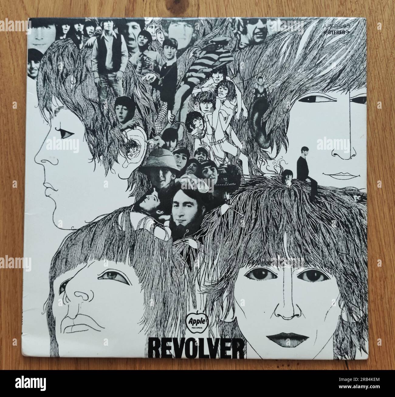 The Beatles 1966 seventh studio album Revolver vinyl record cover design close up view Stock Photo