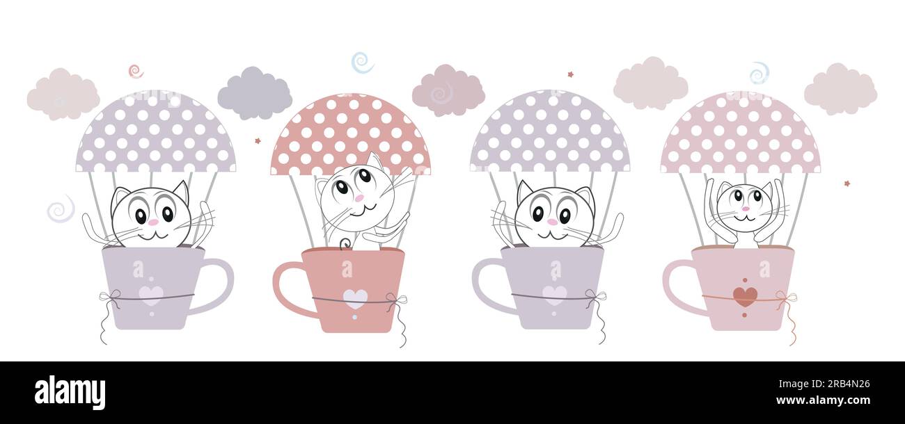 Cute cats with hot air balloon banner design illustration Stock Vector ...