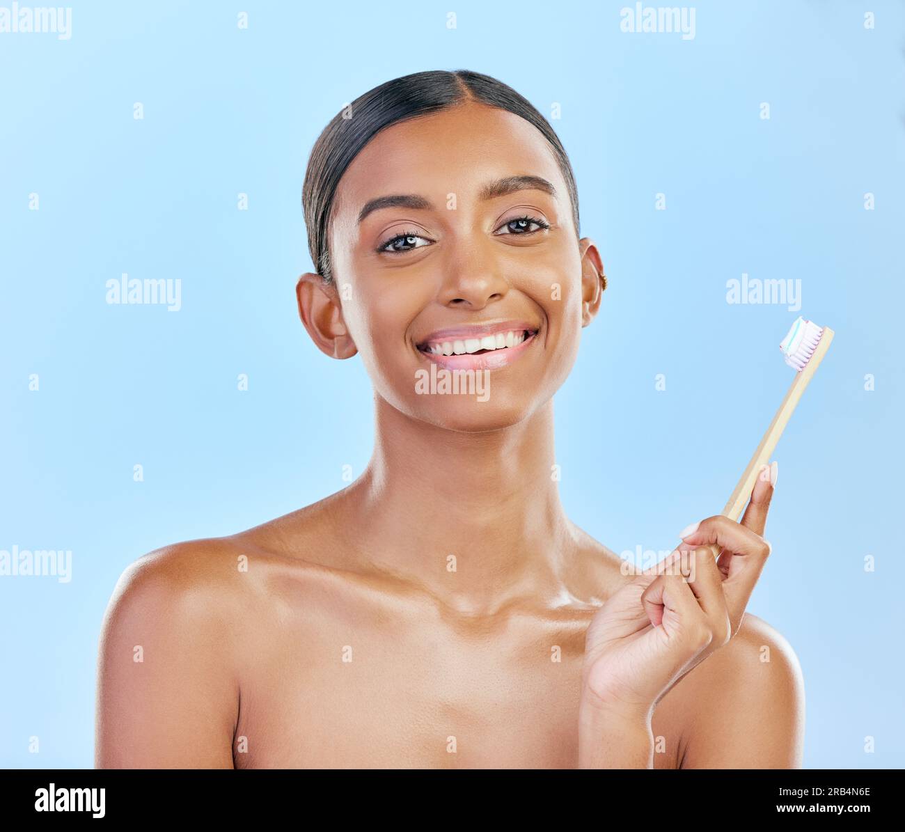 Toothbrush, portrait and a woman brushing teeth for dental health on a