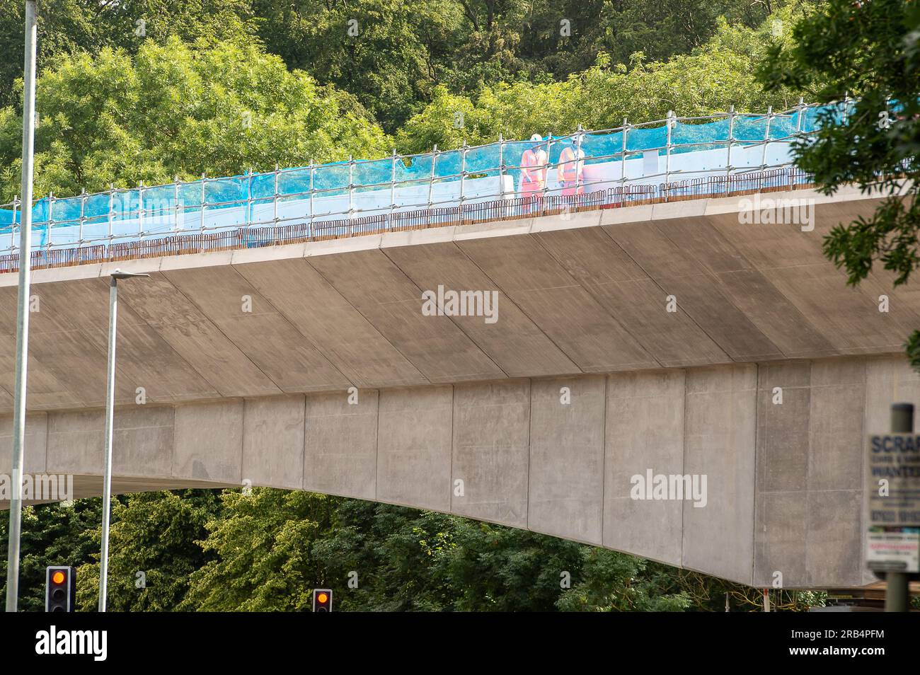 Denham, Buckinghamshire, UK. 6th July, 2023. Construction of the HS2 High Speed Rail Colne Valley Viaduct at Denham in Buckinghamshire. The viaduct will stretch for more than two miles across a series of lakes and waterways between Hillingdon and the M25. It wil be the longest railway bridge in the UK. The HS2 project remains vastly over budget and behind schedule. The building of the HS2 Euston Station has been put on hold for two years by the Government. Many people think the environmentally destructive project should be cancelled and the money used for the NHS instead. Credit: Maureen McLea Stock Photo