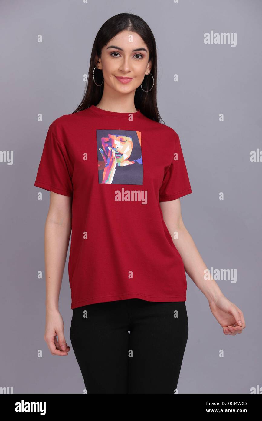 Female Model Wearing T-Shirt / T-shirt model Stock Photo