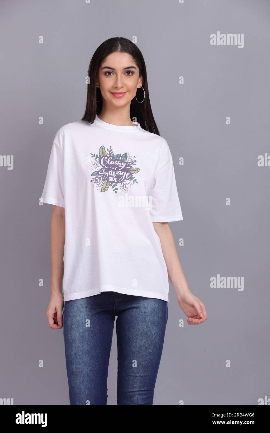 Female Model Wearing T-Shirt / T-shirt model Stock Photo