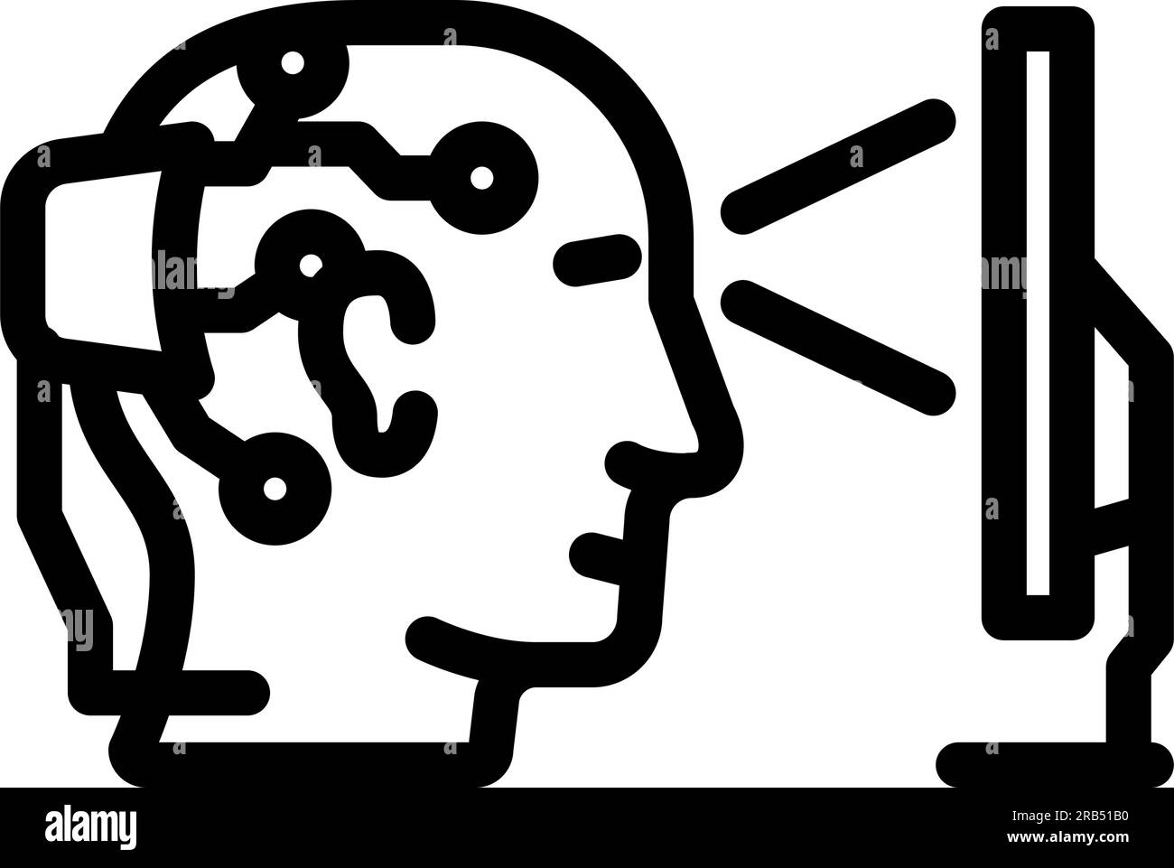 brain interface device future technology line icon vector illustration ...