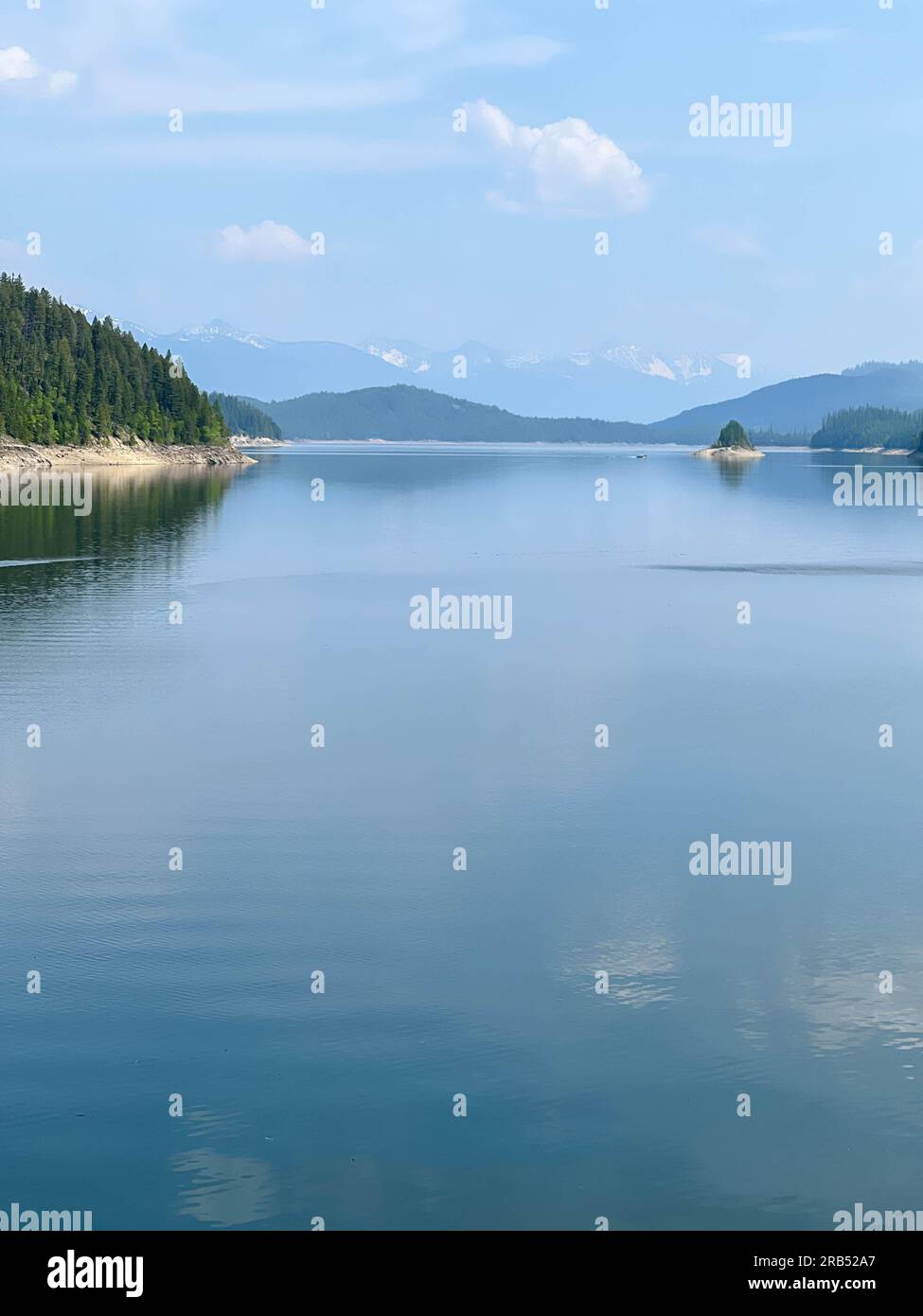 The view from Hungry Horse Dam and Reservoir near Glacier National Park