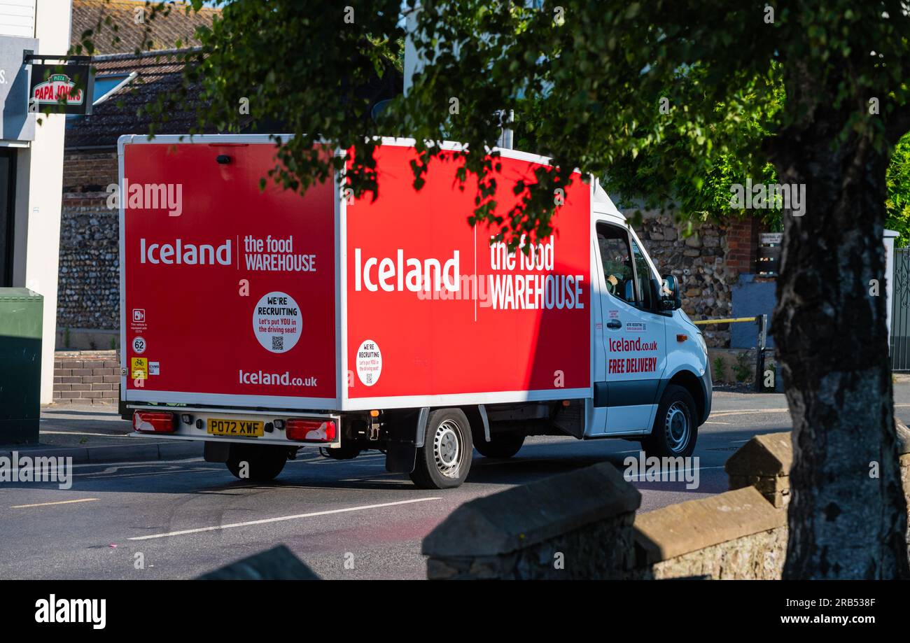 Iceland refrigerated food delivery van with red & white livery, on a