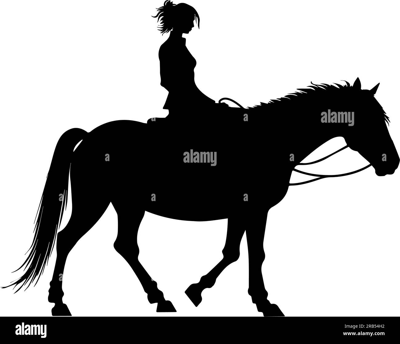 Girl on horseback silhouette isolated on white background. Vector