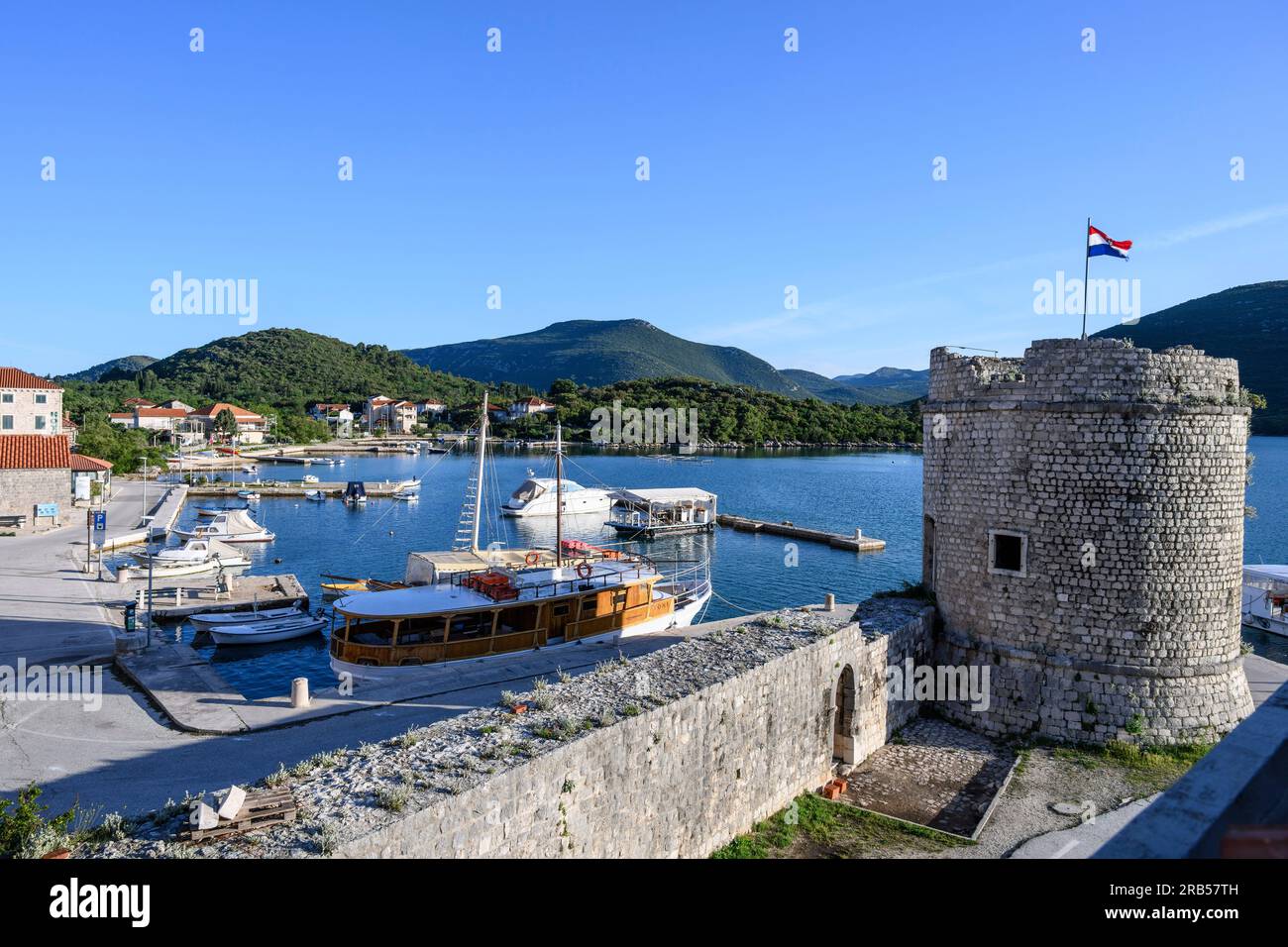 A view of the water front and little harbour at Mali Ston with the ...