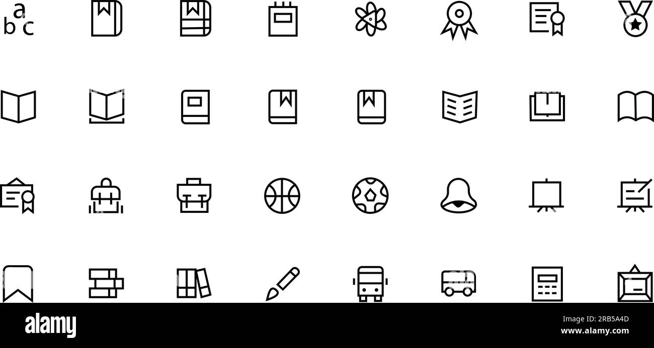 School and education icon set. Outline icons collection. Editable stroke. Stock Vector