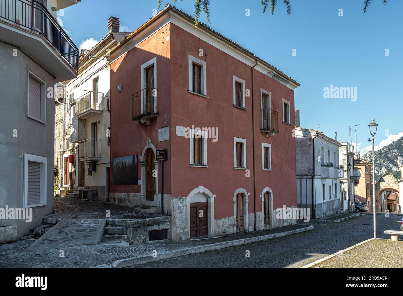The birthplace of the realist photographer and painter Francesco Paolo Michetti. The Art Nouveau building is now a house museum. Tocco da Casauria Stock Photo