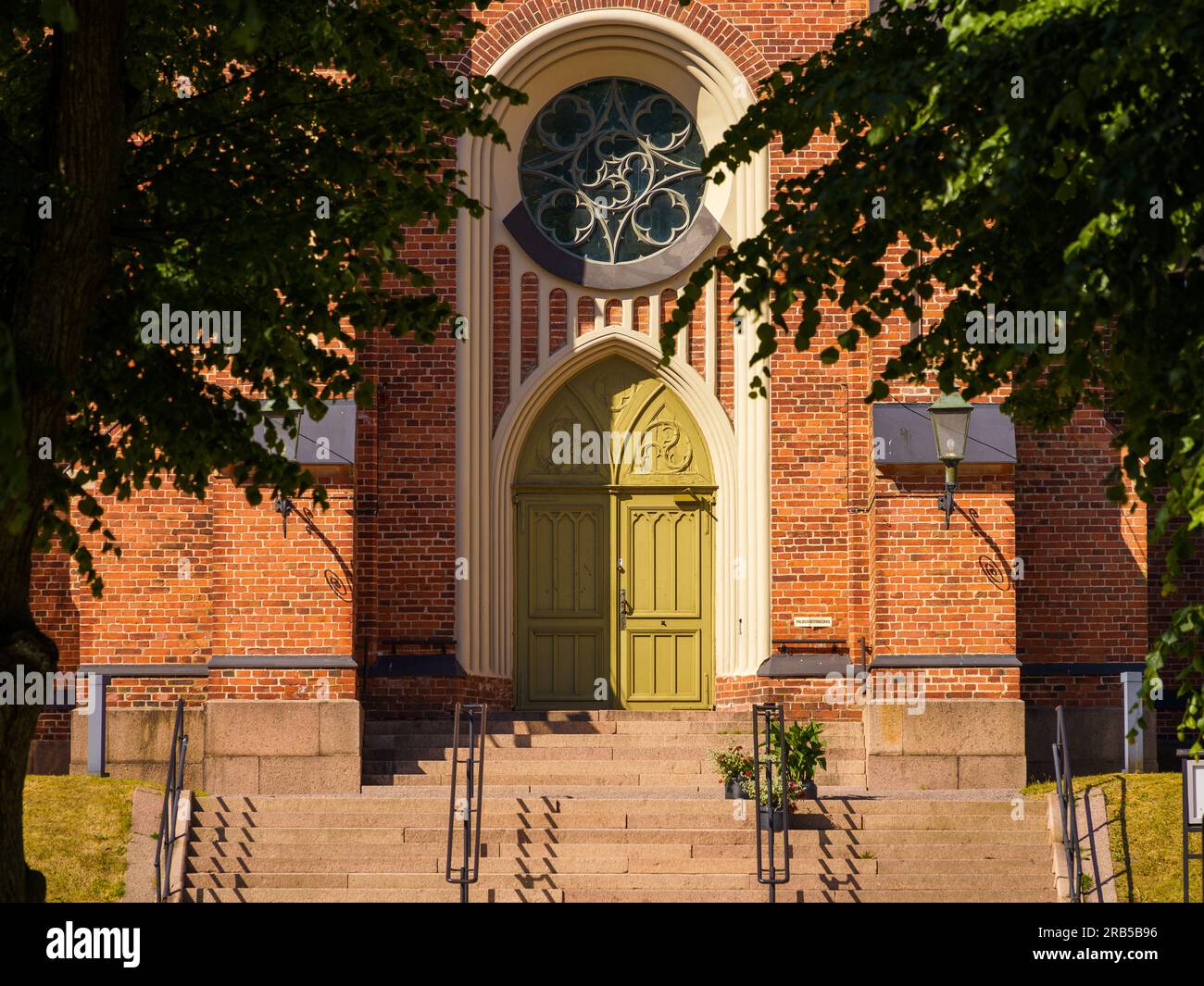 Eastern entrance to the neo-Gothic church of Loviisa in Finland. Stock Photo