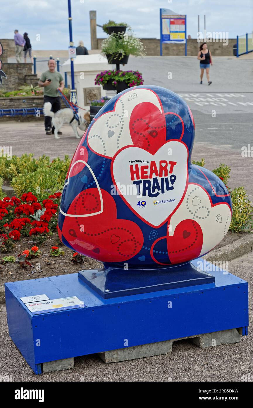 One of the heart sculptures placed at tourist destinations around Lincolnshire to celebrate the 41st anniversary of St Barnabas Hospice. Stock Photo