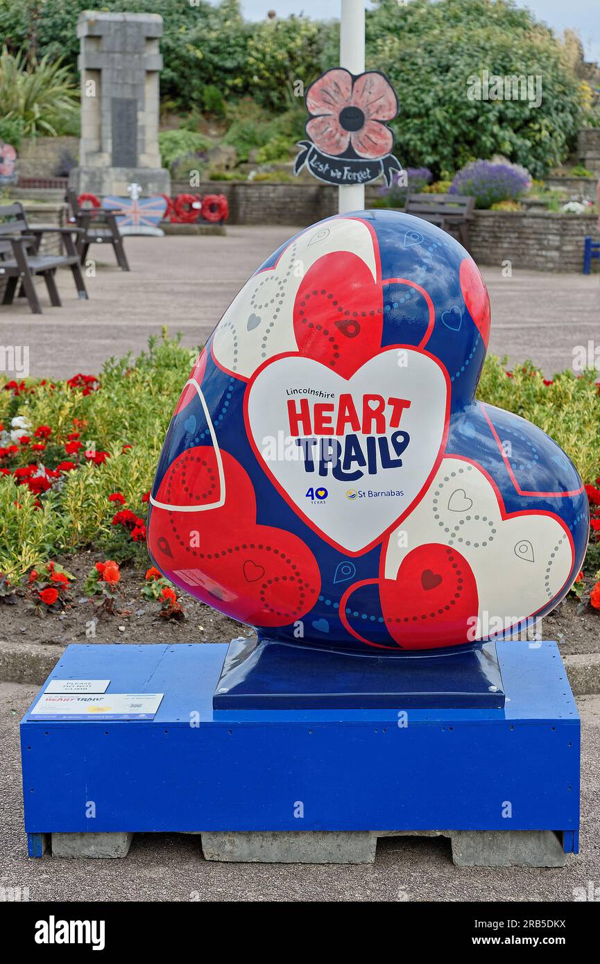 One of the heart sculptures placed at tourist destinations around Lincolnshire to celebrate the 41st anniversary of St Barnabas Hospice. Stock Photo