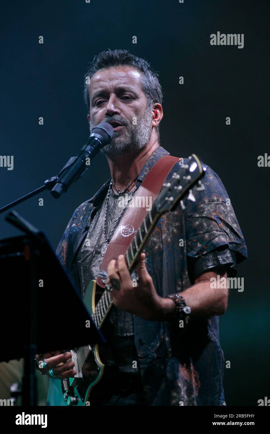 the italian songwriter Daniele Silvestri performs live with the band during the flowers festival in Turin, Italy Stock Photo