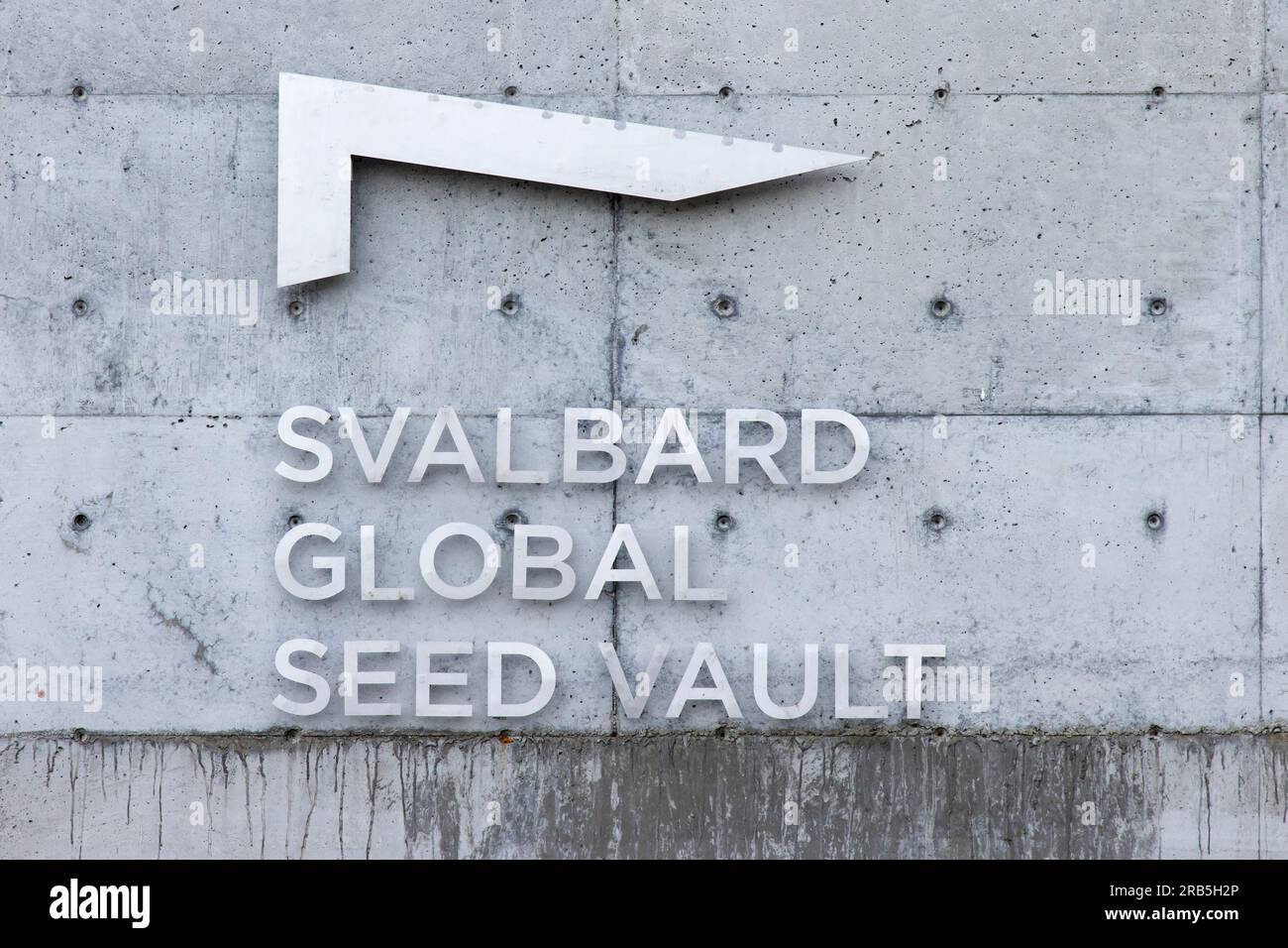 Entrance to the Svalbard Global Seed Vault, largest seed bank in the world and backup facility for the crop diversity near Longyearbyen, Spitsbergen Stock Photo