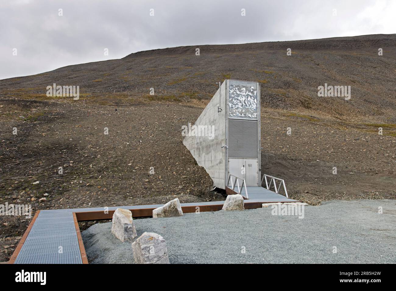 Entrance to the Svalbard Global Seed Vault, largest seed bank in the world and backup facility for the crop diversity near Longyearbyen, Spitsbergen Stock Photo