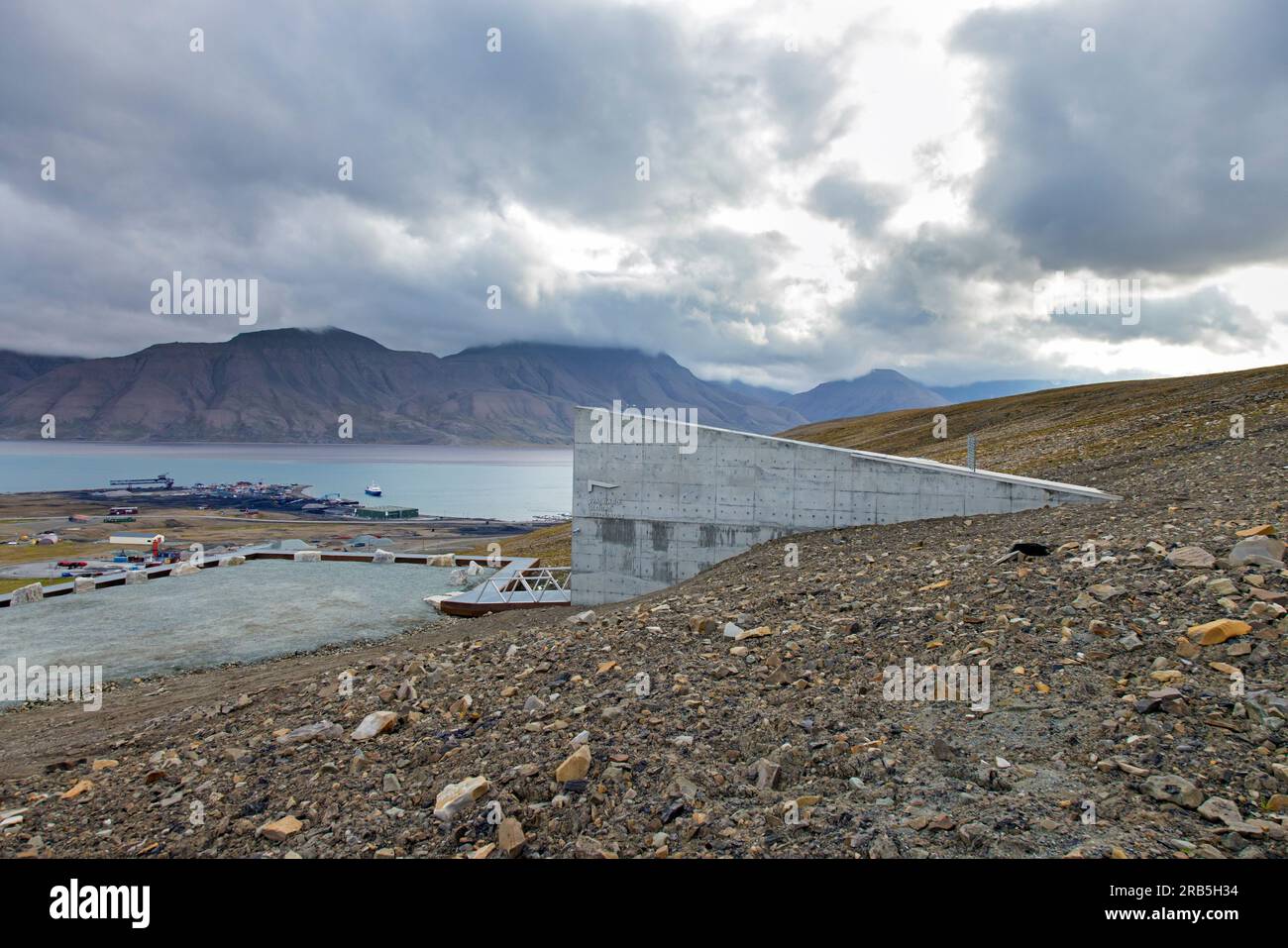 Entrance to the Svalbard Global Seed Vault, largest seed bank in the world and backup facility for the crop diversity near Longyearbyen, Spitsbergen Stock Photo