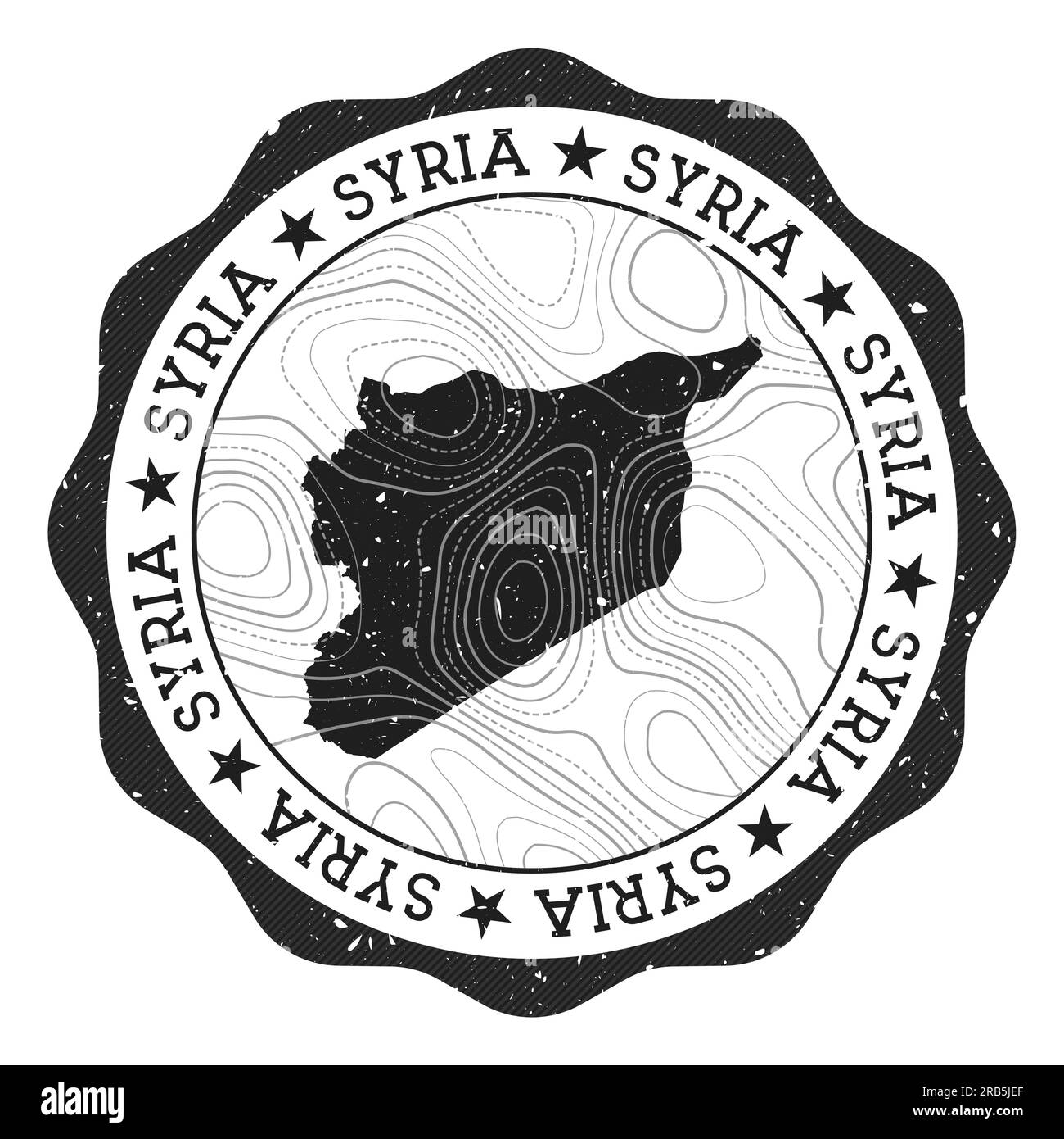 Syria outdoor stamp. Round sticker with map of country with topographic isolines. Vector illustration. Can be used as insignia, logotype, label, stick Stock Vector