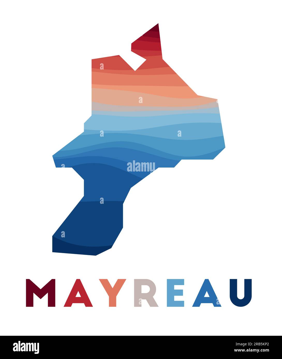 Mayreau map. Map of the island with beautiful geometric waves in red blue colors. Vivid Mayreau shape. Vector illustration. Stock Vector