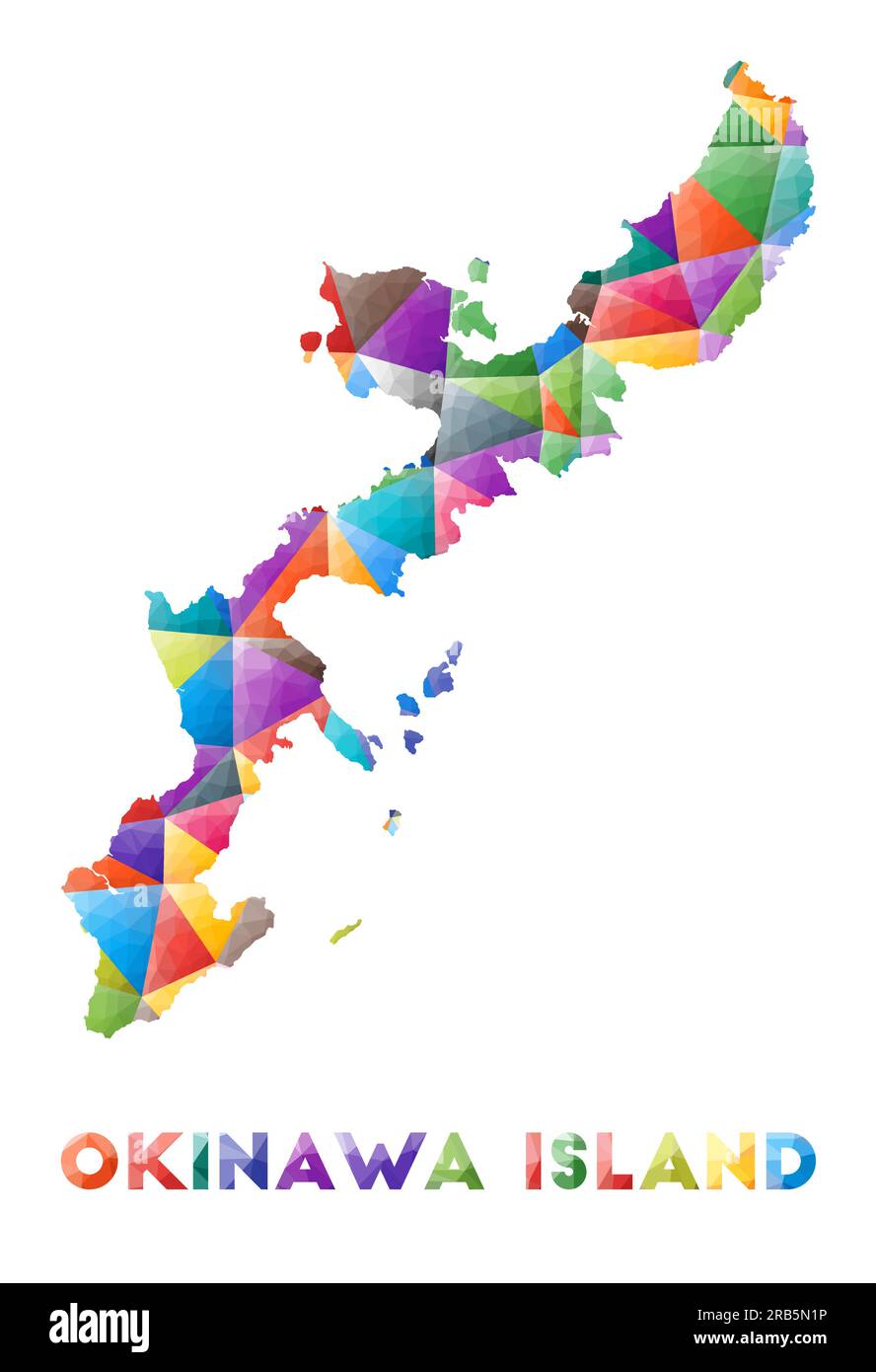 Okinawa Island - colorful low poly island shape. Multicolor geometric triangles. Modern trendy design. Vector illustration. Stock Vector