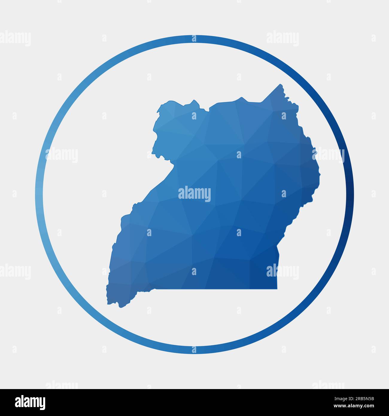 Uganda icon. Polygonal map of the country in gradient ring. Round low poly Uganda sign. Vector illustration. Stock Vector