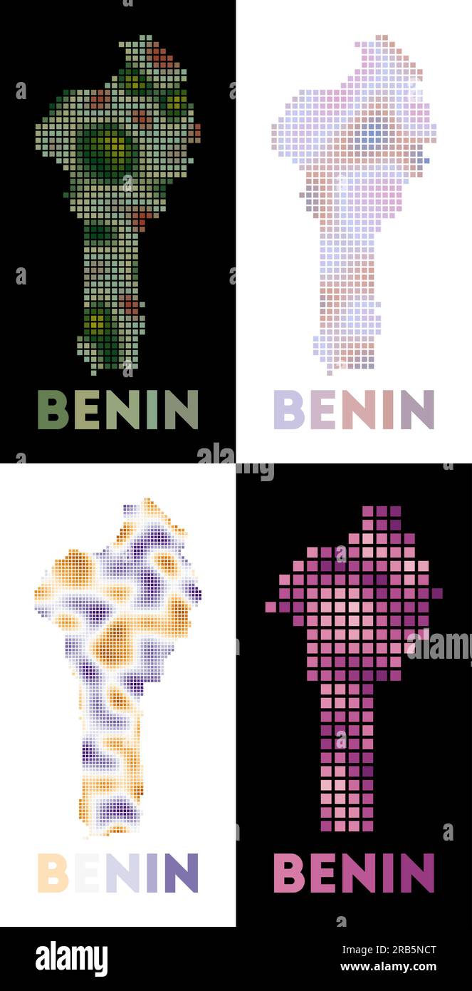 Benin map. Collection of maps of Benin in dotted style. Borders of the country filled with rectangles for your design. Vector illustration. Stock Vector