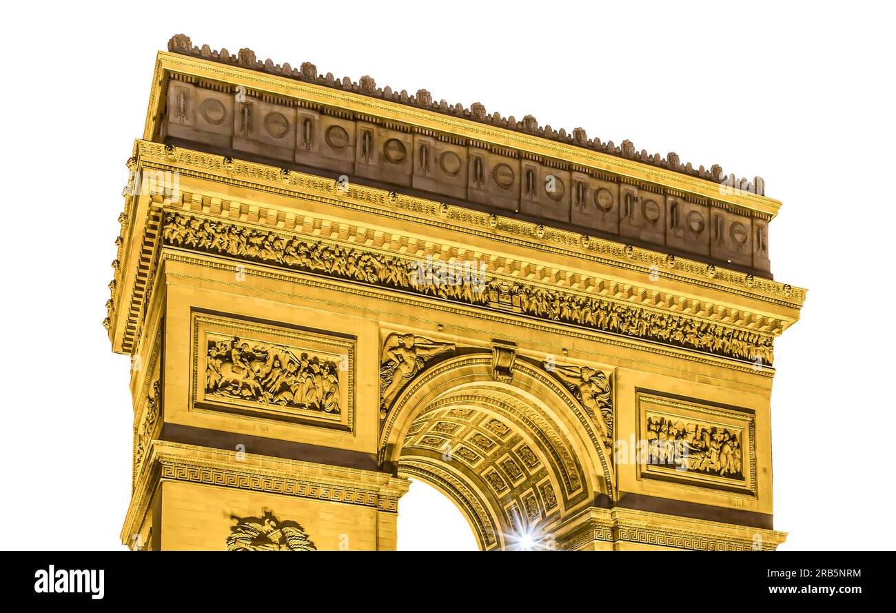 Arc de Triomphe (carved on white background), Paris, France. The walls