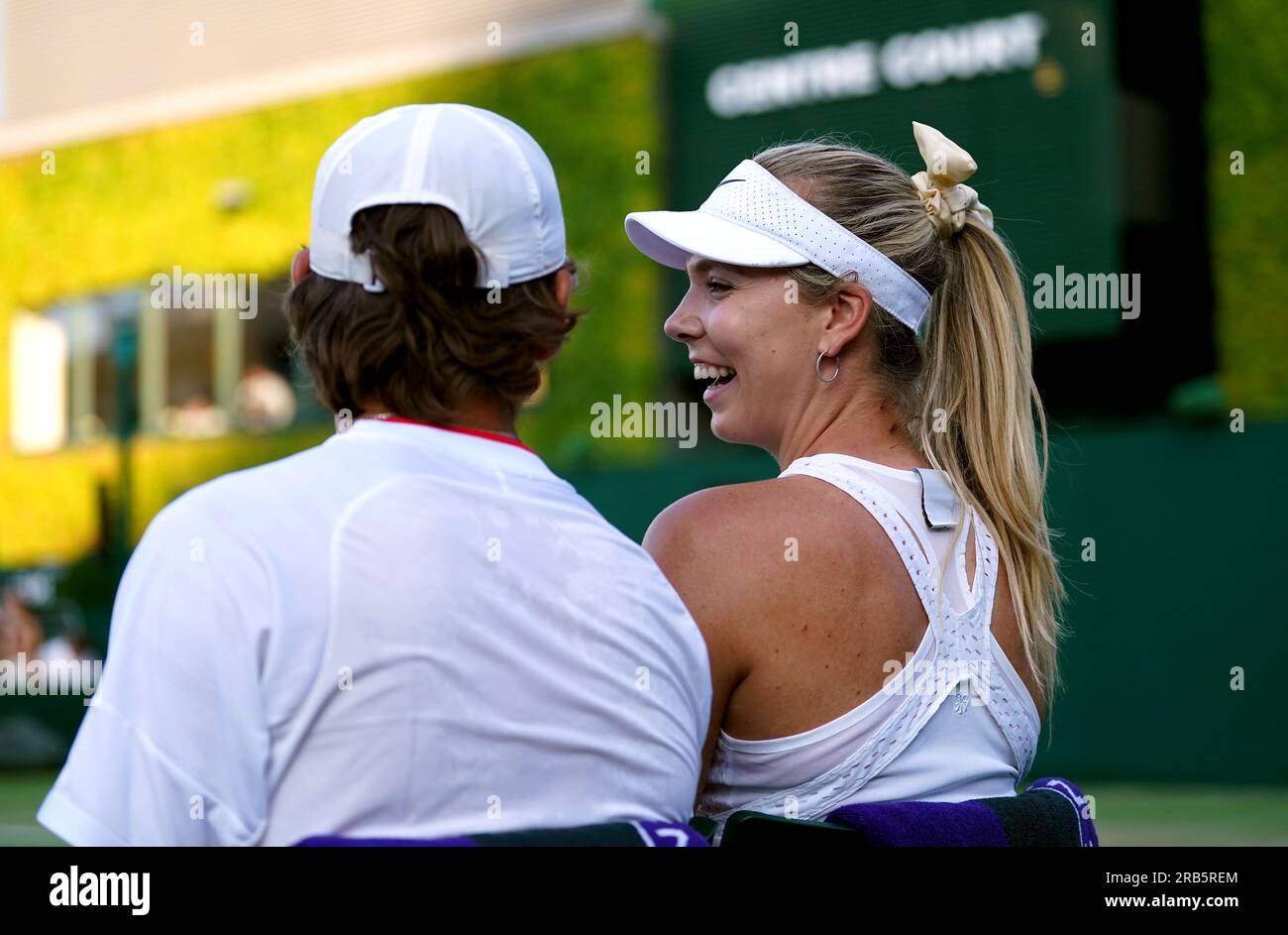 Katie Boulter and Alex De Minaur during their mixed doubles match on