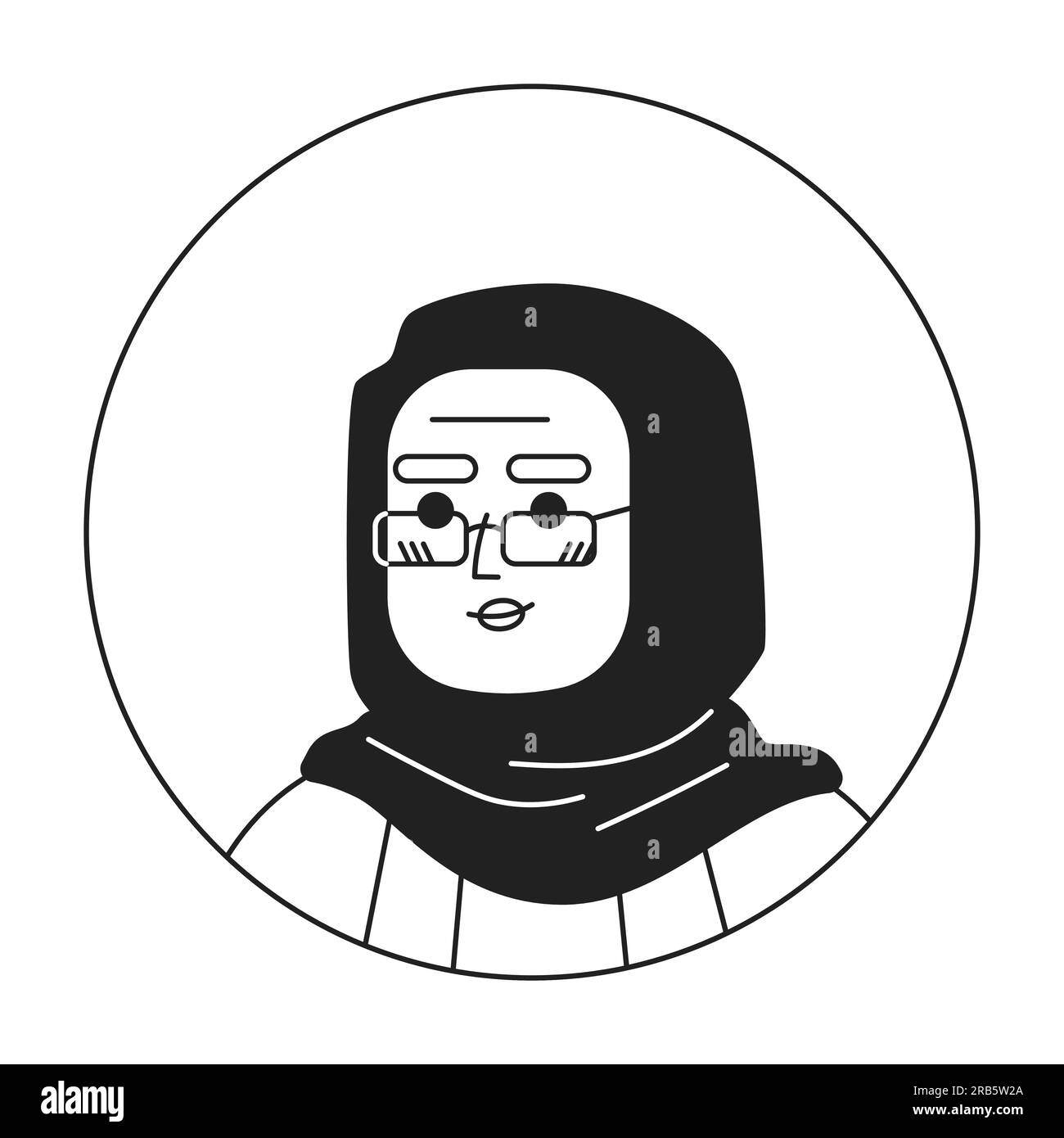 Senior arabian woman in hijab monochrome flat linear character head Stock Vector