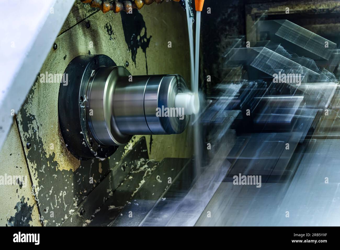 Milling metalworking process. Industrial CNC metalworking with vertical