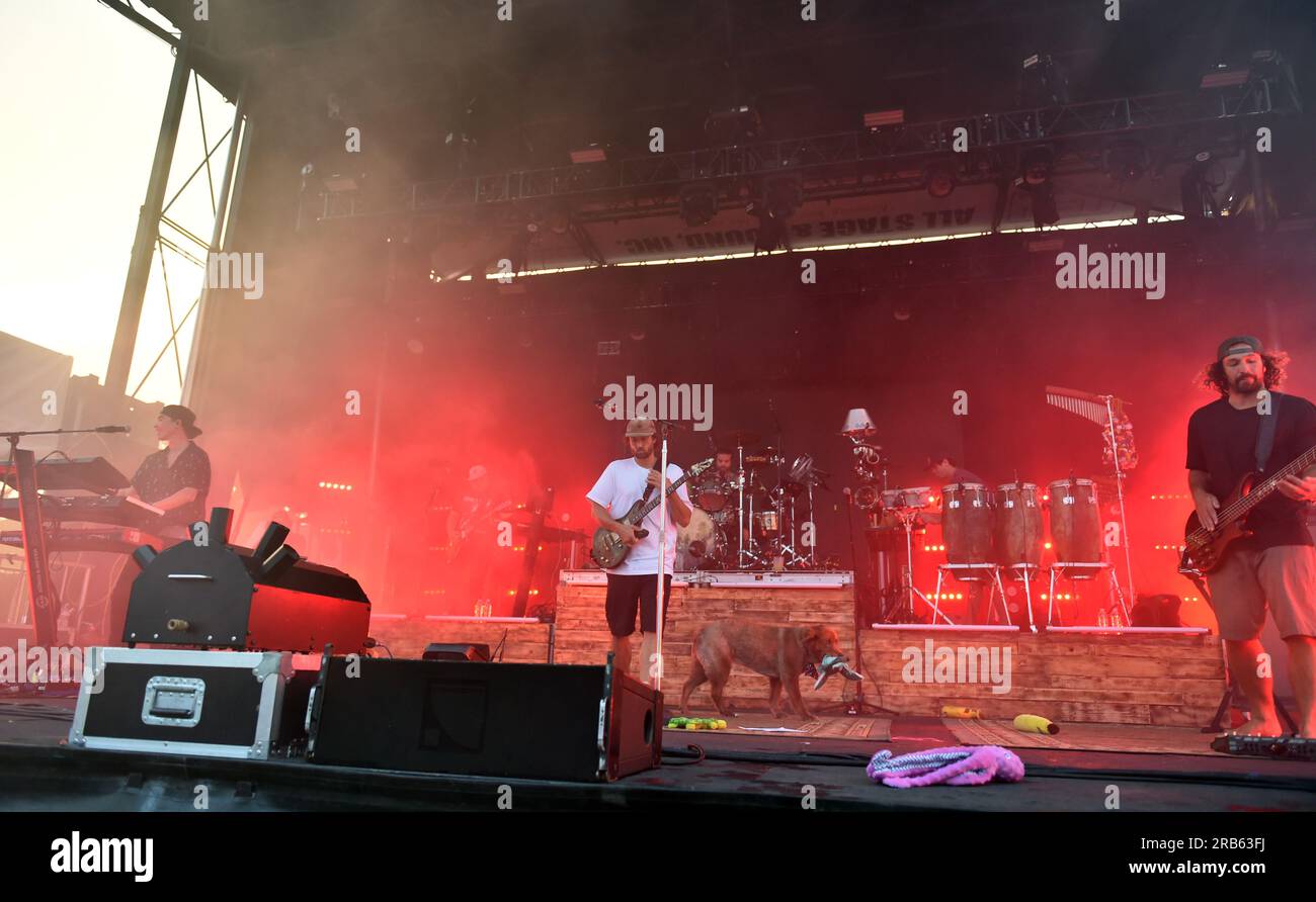 July 5, 2023, Virginia Beach, Virginia, USA: STICK FIGURE brings the reggae to the Backbay Farms in Virginia Beach, Virginia on 5 July 2023.Photo Â© Jeff Moore (Credit Image: © Jeff Moore/ZUMA Press Wire) EDITORIAL USAGE ONLY! Not for Commercial USAGE! Stock Photo