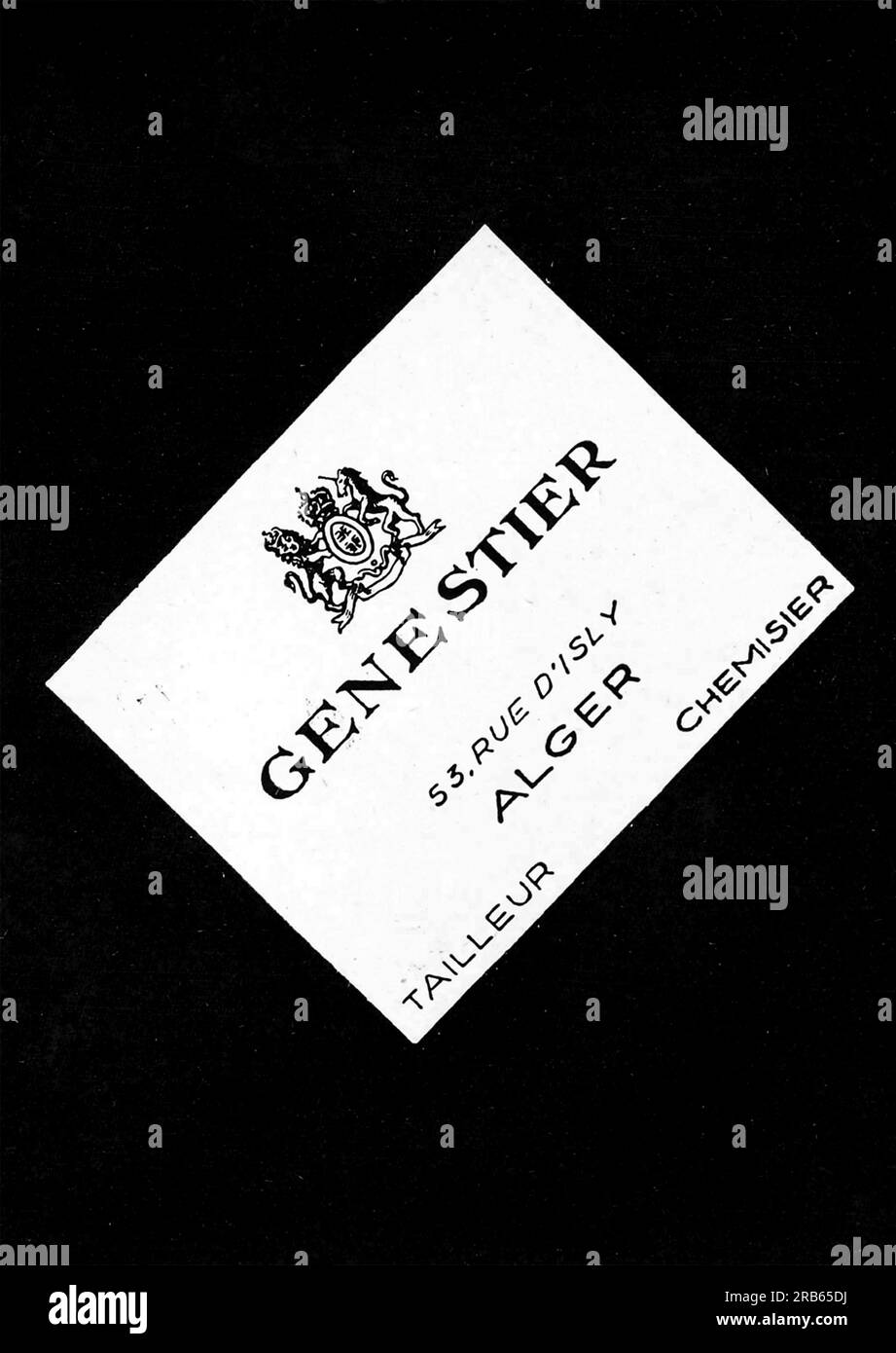 Tailor Genestier advert, info, Algeria. French magazine 1950s Stock Photo