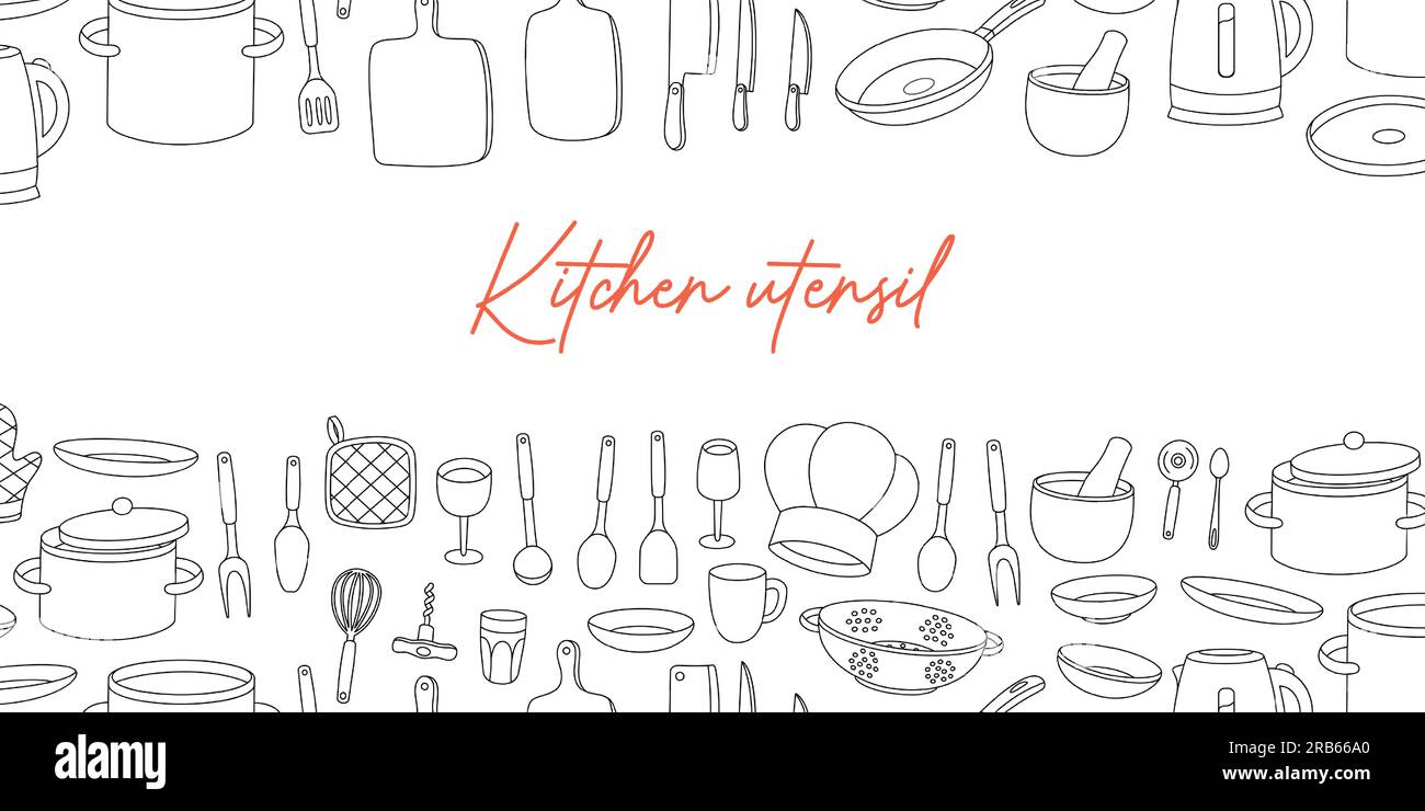 Kitchen utensils banner. Kitchenware and cutlery horizontal background