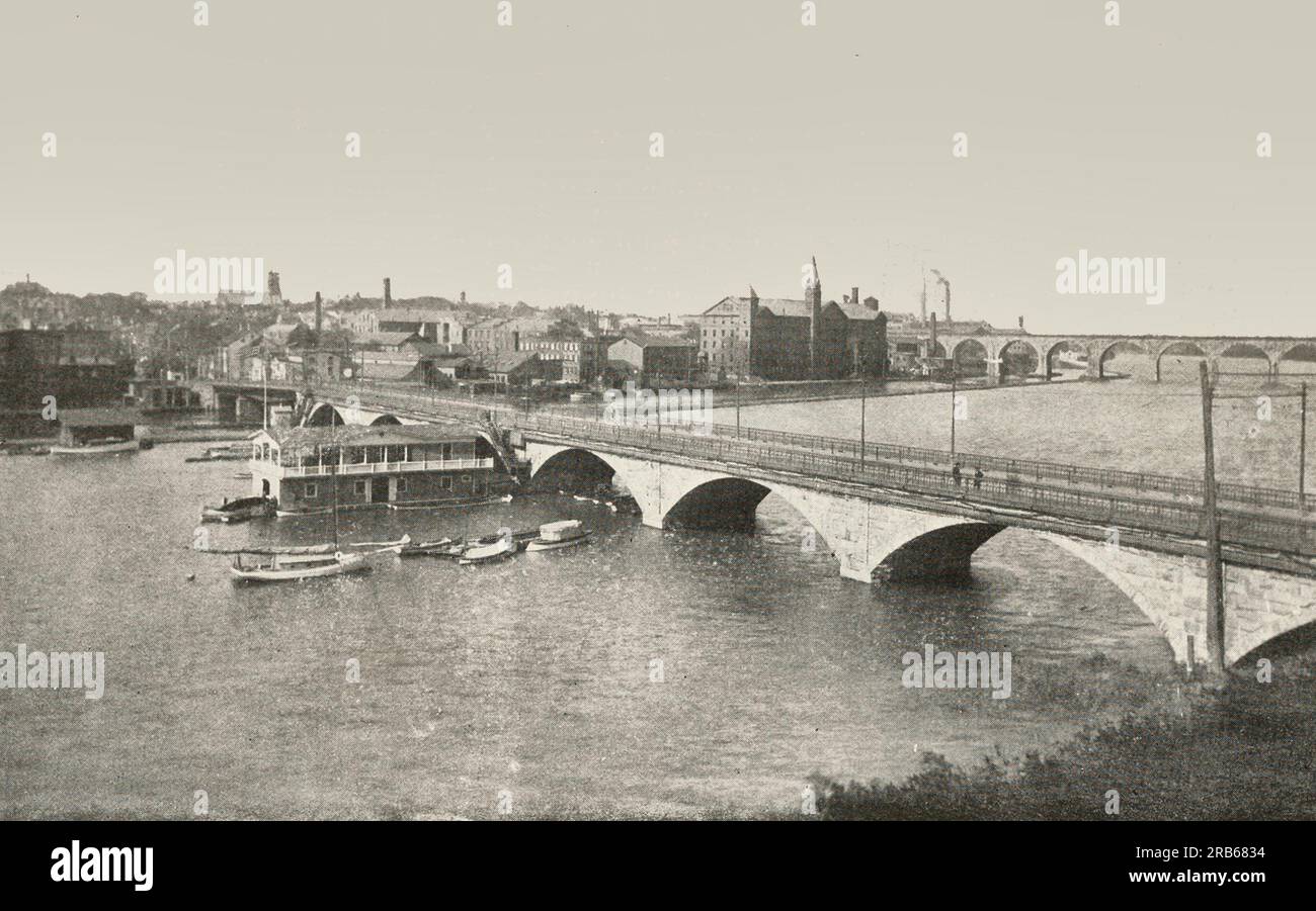 Albany Street Bridge and view of New Brunswick, NJ from the Raritan