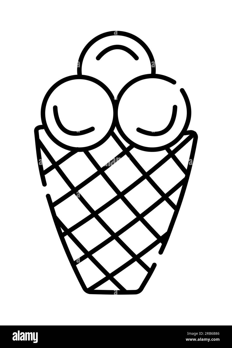 Ice cream waffle black and white vector line icon Stock Vector Image ...