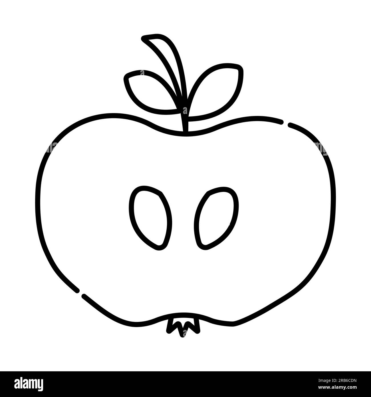 Half of apple black and white vector line illustration Stock Vector