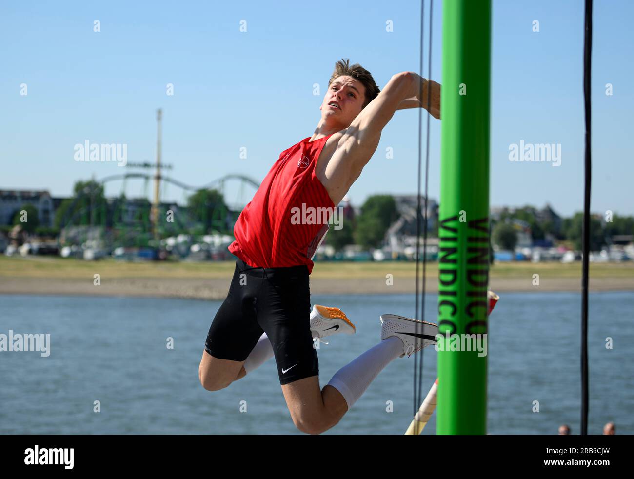Hendrik MUELLER (Muller) TSV Bayer o4 Leverkusen) action, men's pole vault final, on July 7th, 2022 in Duesseldorf/Germany. The finals 2023 Rhine-Ruhr from 06.07 - 09.07.2023 Stock Photo