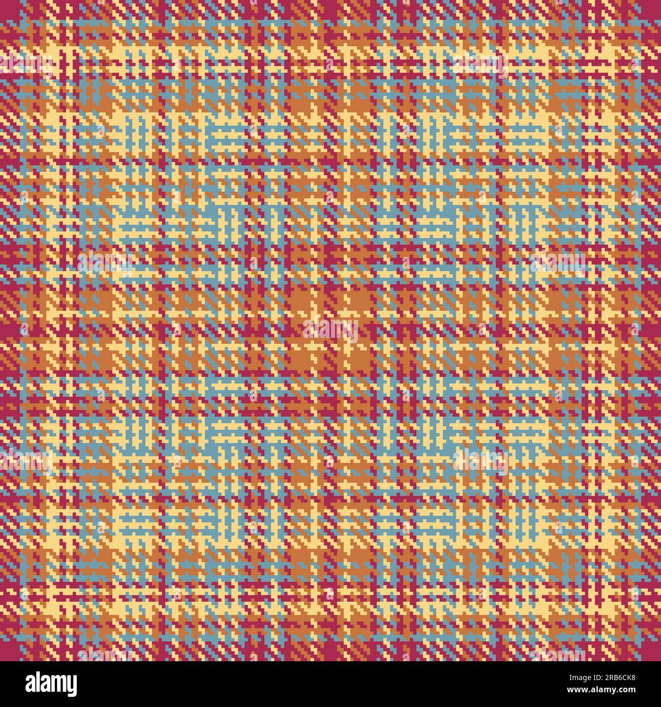 Plaid textile fabric of pattern background check with a vector seamless texture tartan in cyan and amber colors. Stock Vector