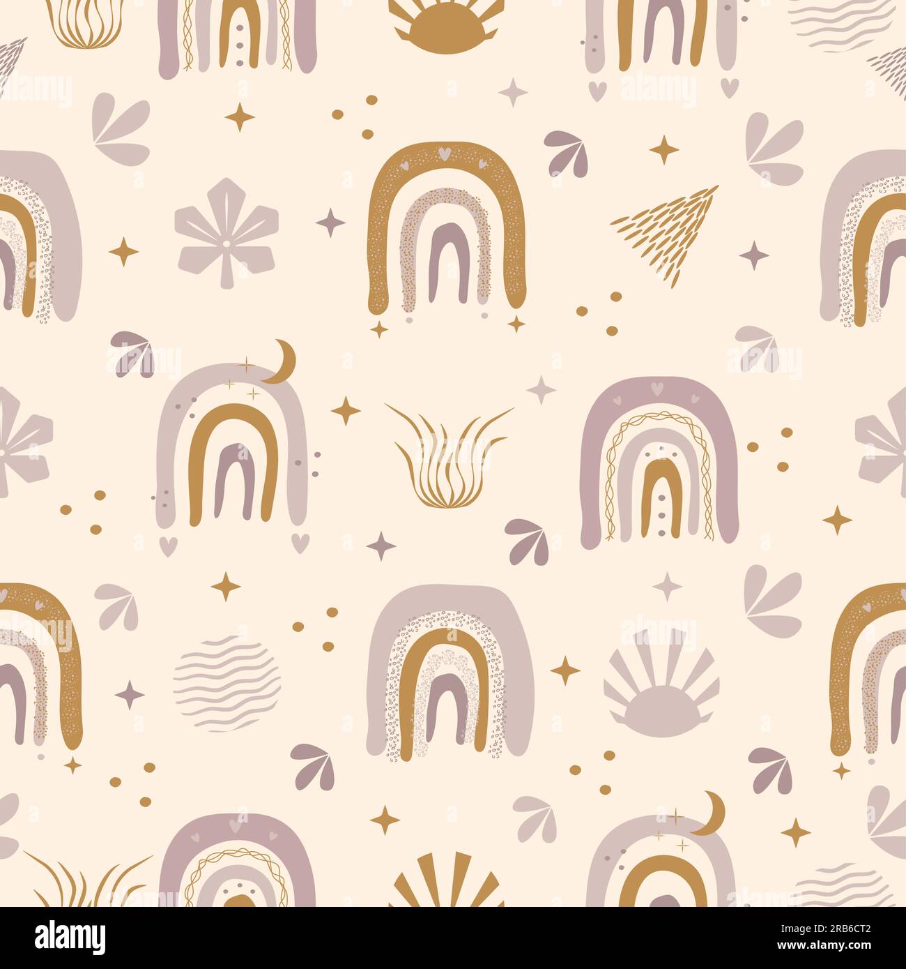 Unusual boho rainbow seamless pattern with cute abstract elements Stock Vector