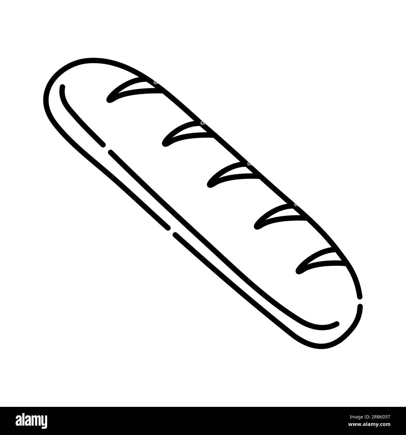 Long loaf, baguette, black and white vector line icon Stock Vector