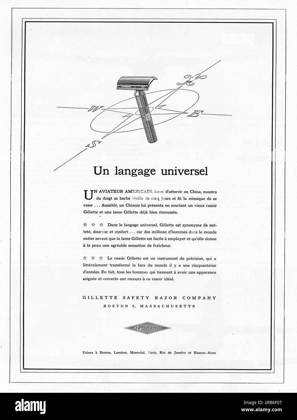 Gillette safety razor company advert in a French magazine 1946 Stock Photo