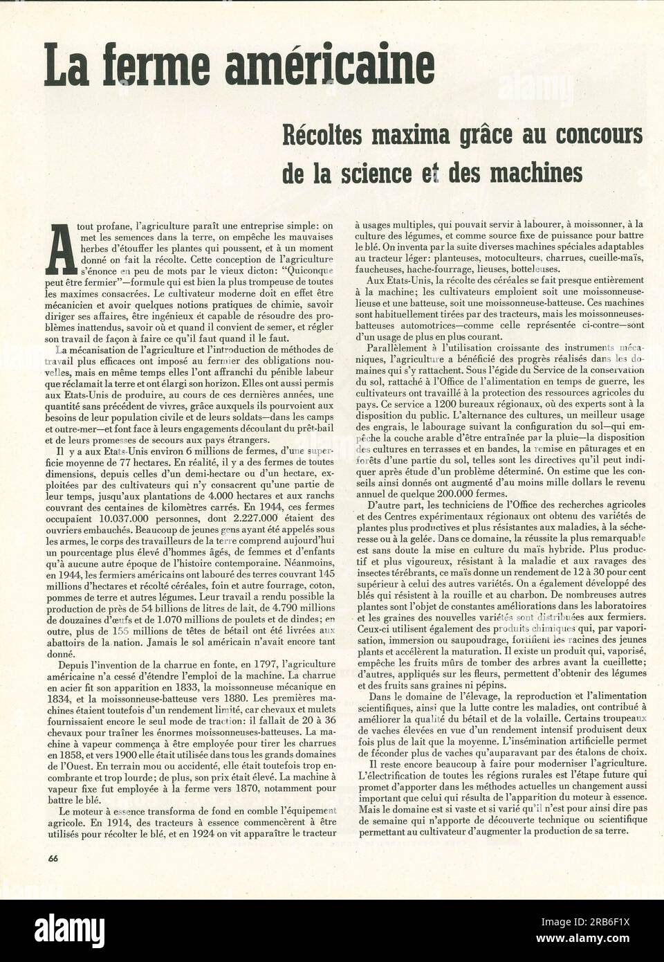 American farm article on American agriculture and farming in a French magazine 1945 Stock Photo