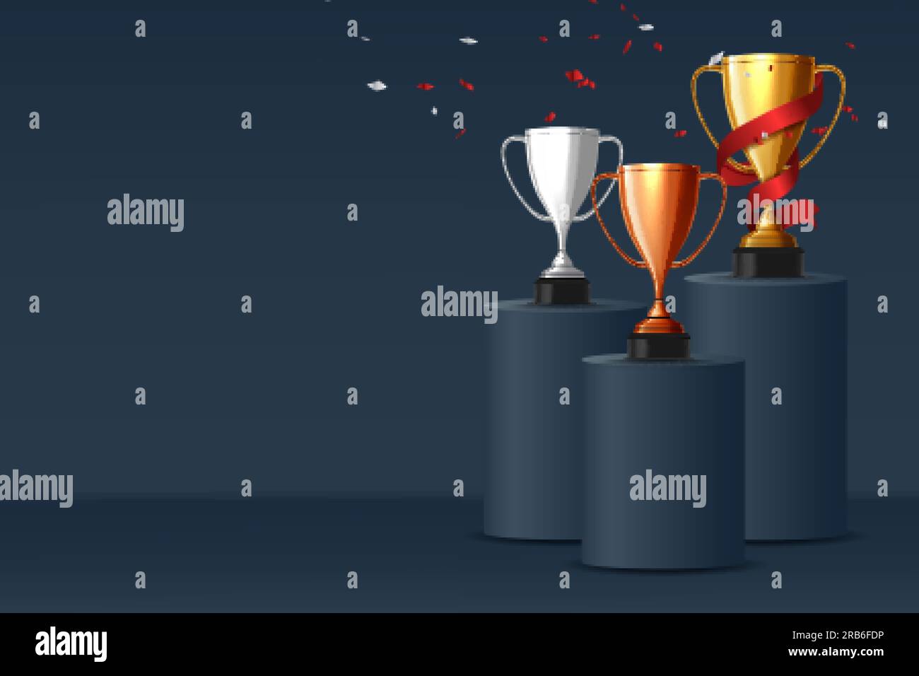 Winner background. Gold, Silver and Bronze Trophy Cup on prize podium