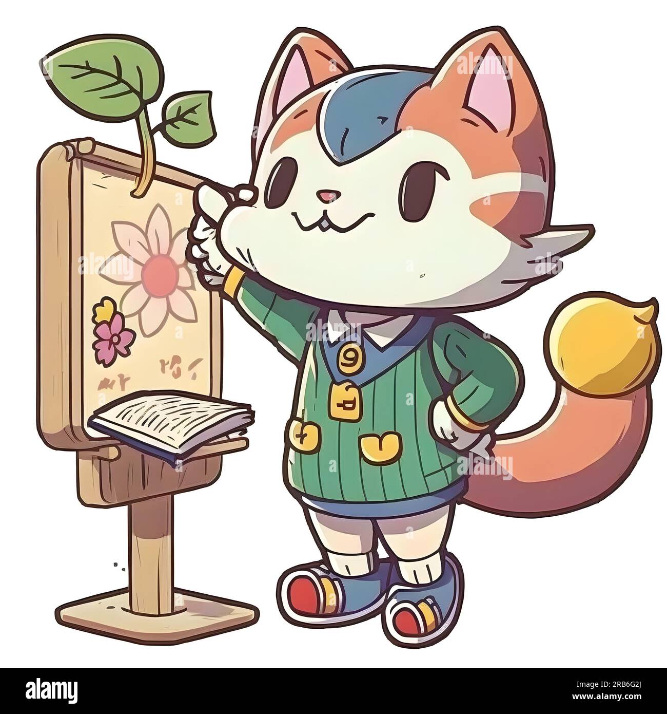 Cute cartoon cat in school uniform and backpack generative AI. animal