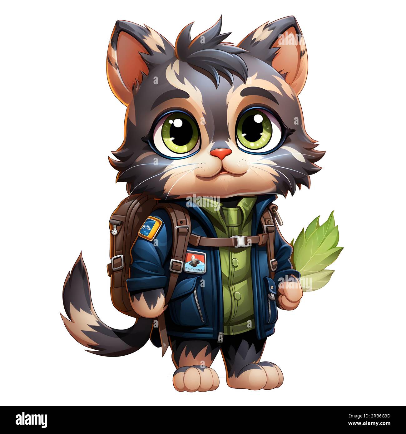 Cute cartoon cat in school uniform and backpack generative AI. animal
