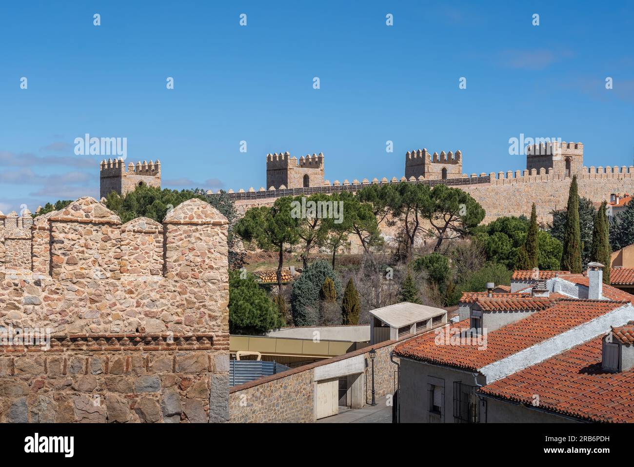 Medieval Walls of Avila Battlements and Towers - Avila, Spain Stock Photo
