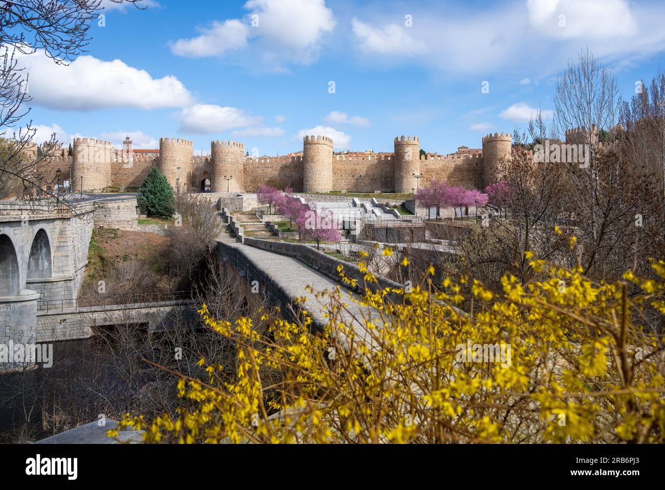 Avila Medieval Walls and Roman Bridge - Avila, Spain Stock Photo