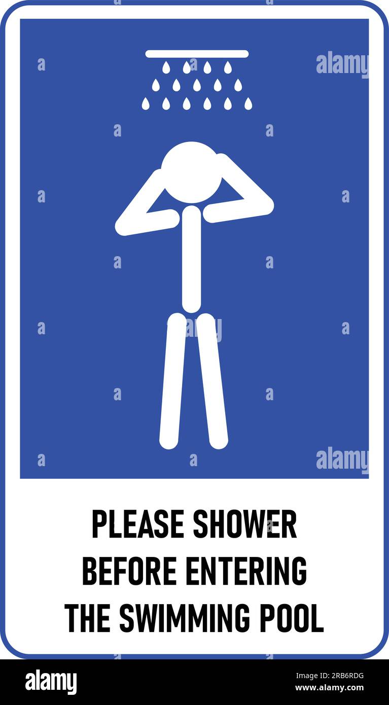 Swimming pool sign vector in stickman style. Shower before entering the